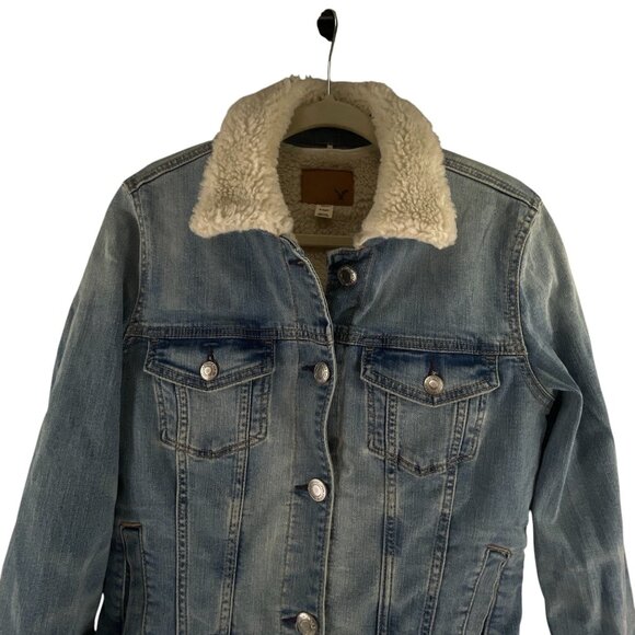 American Eagle Sherpa-Lined Denim Jean Jacket S Blue Casual Streetwear Festival - Picture 5 of 10